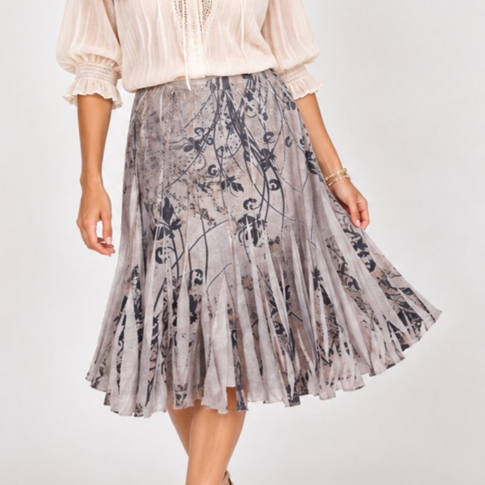 Coldwater Creek A-Line Midi Skirt Women's Size L Pleated Pull-On Vintage USA